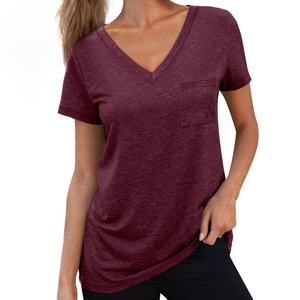 Ropa de verano informal para mujer, nuevo jersey de manga corta con cuello redondo de Color sólido, camiseta lavada, ropa para mujer - Product Image 6