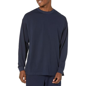 <b>Mens</b> Solid Long Sleeve Oversized Jersey <b>T</b>-<b>Shirt</b> Organic Cotton Breathable Midweight Crew Neck Tee Eco-Friendly Relaxed Fit - Product Image 4