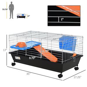 35L nero rotolante piccolo animale gabbia coniglietto Hutch per cavie con piatto di cibo bottiglia di acqua mangiatoia per fieno Pet Pet Home - Product Image 3