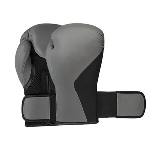 Gants d'entraînement de boxe professionnels en cuir véritable, respirants, avec fermeture Velcro, équipement de sparring pour adultes, gris et noir - Product Image 1