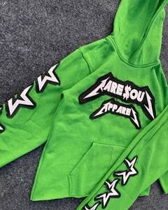 Ensemble de survêtement vert à capuche RARE SOUL APPAREL, manches longues, en coton, imprimé appliqué, streetwear pour enfants, tenue décontractée de printemps - Product Image 4