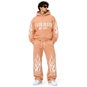 Custom Men's Heavyweight Printed Cotton Fleece Tracksuit Oversized Hoodie And <b>Sweatpants</b> <b>Set</b> With Chenille Lettering - Product Image 3