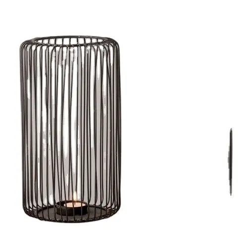 Black Round Metal Wire Design Decorative Candle Holder Candle Lantern for Home Decoration High Quality