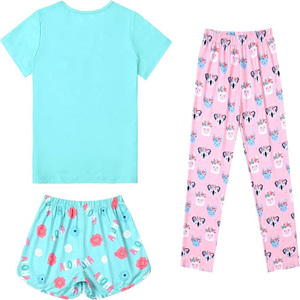 Ensemble de pyjama unisexe 3 pièces à imprimé flocon de neige rouge, t-shirt, pantalon long, short, coton respirant, vêtements de nuit d'été, vêtements du Bangladesh - Product Image 4