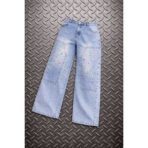 กางเกงยีนส์เดนิมคอตตอนคุณภาพสูงแบบหนา ซักย้อมสีเอซิด ประดับคริสตัล สไตล์สตรีทแวร์ ไซส์พลัส ทรงเข่าคู่ แต่งขาด สำหรับผู้ชาย - Product Image 1