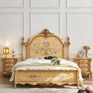 Oferta Especial: Juego de Dormitorio Emma de Lujo, Estilo Clásico Floral Dorado, Cama Tapizada con Grabados, Muebles Elegantes de Estilo Europeo - Product Image 2