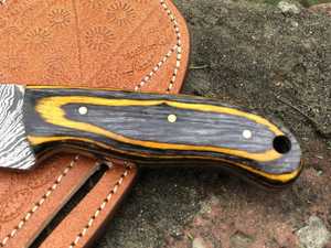 Couteau à lame fixe en acier Damas avec manche en Micarta, couteau de chasse à pointe tombante et bord droit, longueur 8 pouces - Product Image 3