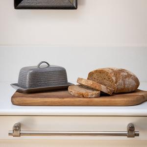 Plat de rangement moderne pour beurre avec couvercle surélevé et poignée, plateau de service à base large, finition émaillée lisse, élégant récipient à beurre pour table de cuisine - Product Image 2