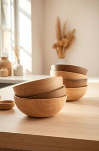 Tazón de madera tallado a mano, estilo Japandi, vajilla de madera natural para el hogar y la cocina. - Product Image 3