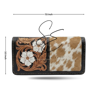 SEHRAINN Women Bohemian <b>Embossed</b> Genuine Leather Wallet Open Closure Slim Wallet Cowgirl <b>Card</b> Sleeve Long Clutch Wallet - Product Image 3