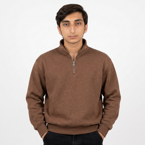 Sweat-shirt personnalisé pour homme avec fermeture éclair quart de tour, en mélange de coton et polaire brossée, coupe classique, col montant, vêtement de sport décontracté - Product Image 1