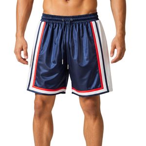 Shorts de basket-ball pour hommes bleu marine personnalisés avec panneau latéral blanc et rouge, shorts d'entraînement sportifs, taille élastique, vêtements de sport, gym, fitness - Product Image 1