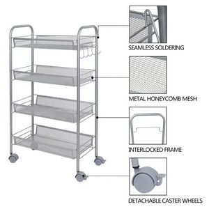 Carrello portaoggetti argentato a quattro strati rimovibile con stile a rete a nido d'ape, comoda soluzione organizzativa - Product Image 4