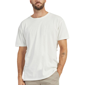 T-shirt blanc à manches courtes, col rond, coupe classique, décontracté, en jersey de coton tricoté, design uni, couleur unie - Product Image 1