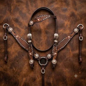 SAISHAS Bridon Western en Cuir Véritable avec Arceau en Bois – Ensemble Complet Durable et de Haute Qualité - Product Image 1