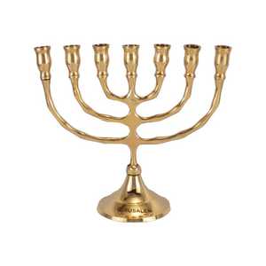 Ménorah en laiton à 9 bras, doré, support de bougies religieux de qualité supérieure, décoration pour mariage et Hanouka - Product Image 4