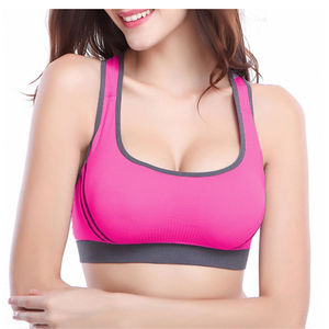 Soutien-gorge de sport tendance pour femme, rembourré, en tissu nylon effet seconde peau, à double bretelles, bicolore, direct usine - Product Image 1