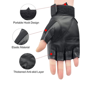 Gants de moto unisexes mi-doigts en cuir avec protection des articulations, tactiques, antidérapants, fermeture auto-agrippante, pour l'été, le cyclisme et la chasse - Product Image 3