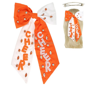 Orange et blanc perlé Cheer Bow Clip lettre Applique enfants esprit d'équipe accessoire de cheveux pour la fête de mariage en vrac arcs éléments animaux - Product Image 1