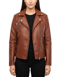 Chaqueta de cuero genuino para motocicleta para mujer con logotipo personalizado, chaqueta corta de cuero negra de doble botonadura para damas - Product Image 1