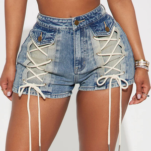 Ensemble de shorts en jean décontractés pour femmes, de haute qualité, couleur unie, couleurs personnalisables, logo, respirant, écologique, vente en gros - Product Image 6