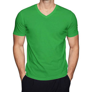 เสื้อยืดคอวีแขนสั้นผู้ชาย สีพื้น ผ้าฝ้าย ทรงปกติ ลำลอง ผ้าเจอร์ซีย์ถัก สีดำ - Product Image 4