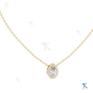 Collier pendentif en or massif 14K 18K avec diamant de laboratoire taille poire et halo, certifié IGI, de luxe, pour femme, cadeau de mariage ou de fête - Product Image 1