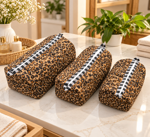 Ensemble de trousses de toilette matelassées à imprimé léopard avec fermeture éclair, pochettes de voyage portables, style tendance, en textile - Product Image 1