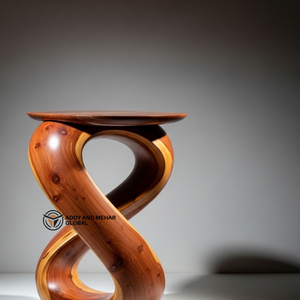 Table d'appoint en bois massif de luxe Infinity Twist |   Table d'appoint et ottoman en forme de 8, fabriqués à la main, pour la décoration de maisons et d'hôtels design - Product Image 2
