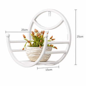 Support mural pour plantes en métal blanc avec cadre rond et étagère pour pot incurvé, support décoratif moderne pour plantes - Product Image 3