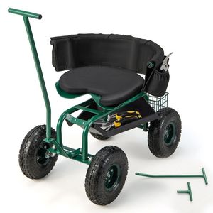 Carrello da Giardino con Sedile Girevole Regolabile in Altezza e Cestino Portaoggetti - Product Image 1