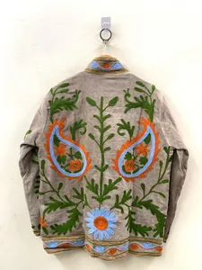 Veste d'hiver unisexe en velours de coton indien premium, brodée Suzani, style bohème, coupe-vent et respirante, pour femme, export. - Product Image 6