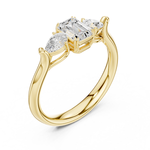 Anillo de Compromiso y Boda de Lujo para Mujer, Oro Sólido de 10k, 14k, 18k, Certificado IGI, Diamante Cultivado en Laboratorio con Corte Esmeralda y Pera HPHT CVD - Product Image 2
