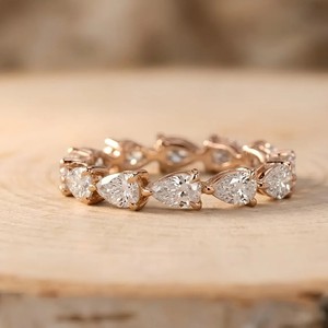 <b>Fine</b> <b>Ring</b> Full Eternity Bridal Jewelry IGI Certified DEF Color VS VVS Clarity Pear Cut Lab Grown Diamond 10K 14K 18K Solid Gold - Product Image 4
