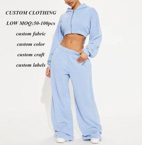 2026 New Arrival 2 Piece Set Women <b>Y2k</b> <b>Tracksuit</b> Heavyweight Cotton Cropped Hoodies Wide Leg Sweatpants Sets <b>Tracksuit</b> - Product Image 4