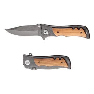 Cuchillo de bolsillo de acero de Damasco de alta calidad con mango de madera de olivo para acampar al aire libre, caza táctica, con funda de cuero. - Product Image 2