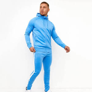 Ensemble de survêtement bleu à capuche pour homme, sweat-shirt à fermeture éclair à manches longues avec poches latérales, couleur unie, respirant, coupe classique, pour le printemps - Product Image 3