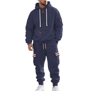 Custom Men Hoodie Tracksuit <b>Set</b> Casual Fleece Jogger Suit Streetwear Sweatshirt & Cargo Pants Two Piece Outfit - Product Image 2