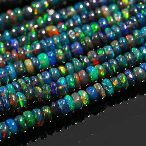 Perles d'opale éthiopienne noire de qualité supérieure, lisses et en forme de rondelle, perles d'opale éthiopienne noire de 3 à 5 millimètres pour la création de bijoux - Product Image 1
