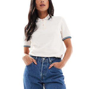 Polo à manches courtes pour femme de haute qualité, 100 % coton, logo imprimé DTG personnalisé, couleur unie, streetwear estival - Product Image 4