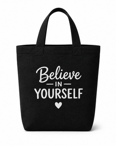 AMANI Believe in Yourself <b>Canvas</b> <b>Tote</b> <b>Bag</b> <b>Black</b> Printing Minimalist Style Travel & Shopping <b>Bag</b> - Product Image 1