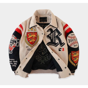 OEM Wholesale High Quality Plus Size Wool Varsity <b>Jacket</b> Custom Letterman Baseball Bomber Embroidery Windbreaker Leather Stand - Product Image 4