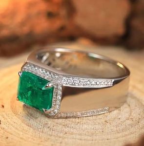 <b>Emerald</b> Cut Luxury Men's Sterling <b>Silver</b> 14K Gold Plated Engagement <b>Ring</b> Wedding Band May Birthstone Gift for Him - Product Image 2