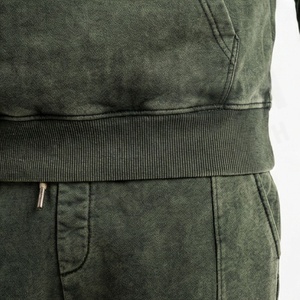 Men's Olive Green Hooded <b>Tracksuit</b> Solid Color Casual Sweatshirt With Front Logo And Matching Pants Full Length Regular Fit - Product Image 5