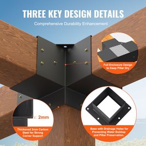Kit de Soportes de Esquina de Alta Resistencia de 4 Vías, 6FT X 6FT, para Trabajos en Madera, Base para Postes, Fácil Instalación para Pérgola, Gazebo, Pabellón, 4 Piezas - Product Image 3