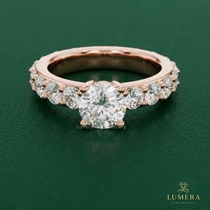 Promise <b>Ring</b> Rose Gold Diamond Band <b>Ring</b> for Round Brilliant Cut <b>Dainty</b> For Special Women Timeless Elegant Fine Jewelry - Product Image 2