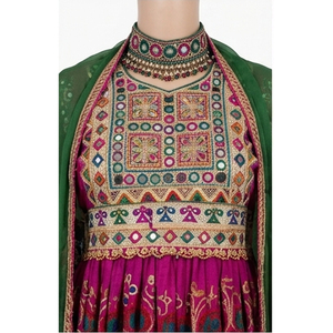 Vestido Tradicional Salwar Kameez para Mujer, Largo hasta el Tobillo, de Algodón Bordado, Verde y Rosa, Ropa Étnica, Traje de Boda, Vestido Afgano Kuchi - Product Image 4
