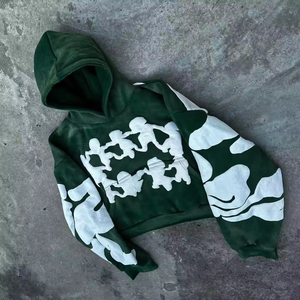 Sweat-shirt à capuche oversize à imprimé camouflage vert pour homme, streetwear décontracté, manches régulières, tissu en molleton français - Product Image 4