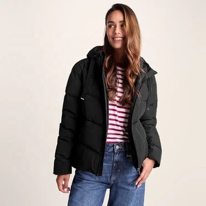 Blouson matelassé court noir à capuche en maille respirante pour femme avec fermeture éclair – Personnalisable - Product Image 2