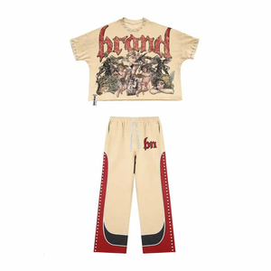 ชุดเสื้อยืดและกางเกงผ้าฝ้ายสีดำสไตล์สตรีทสำหรับผู้ชาย เป็นมิตรกับสิ่งแวดล้อม คอกลม ระบายอากาศได้ดี เหมาะสำหรับฤดูร้อน รับสกรีนโลโก้ คุณภาพสูง - Product Image 2
